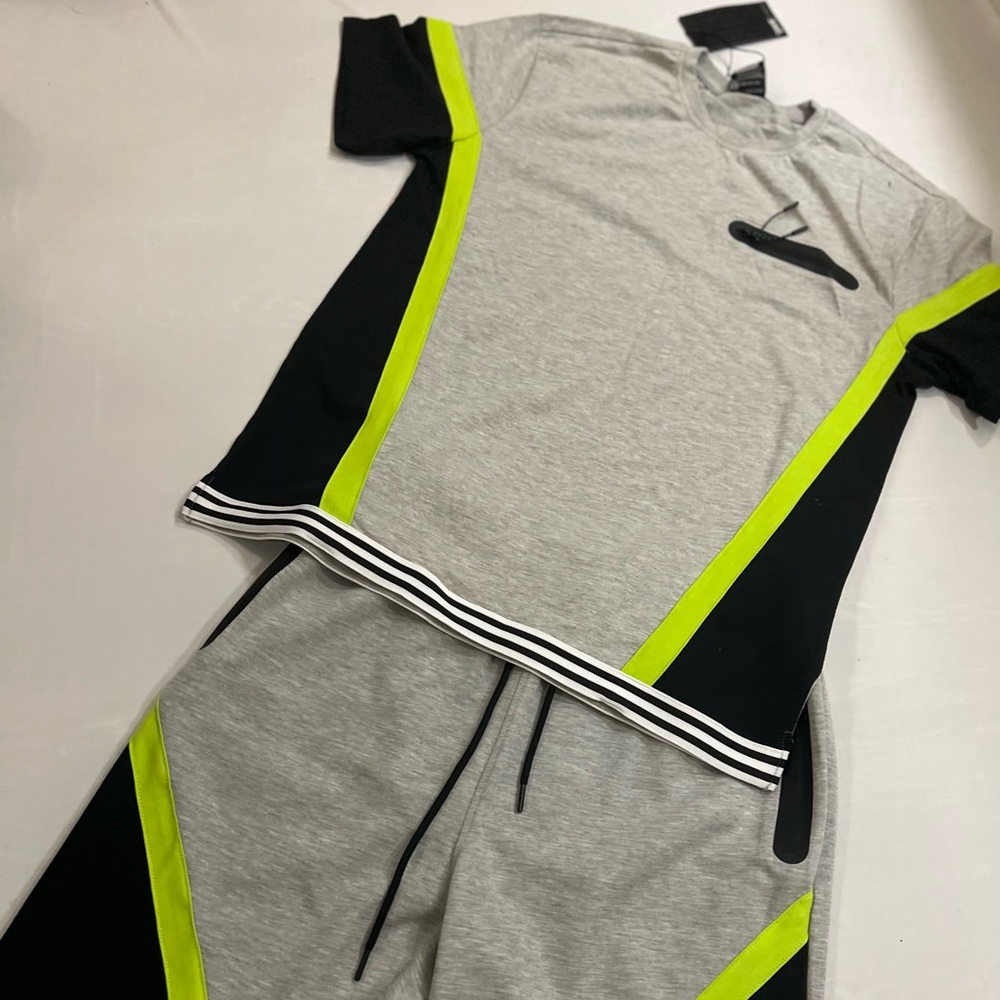 Men’s Grey, Black & Lime Genuine Short Set